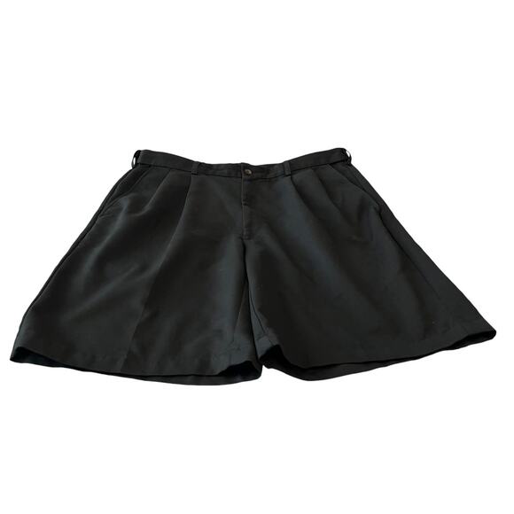 HAGGAR HIGH-RISE WALKING SHORTS, FRONT PLEATS, POCKETS, MENS-36-BLACK, FRONT ZIP - Picture 2 of 12